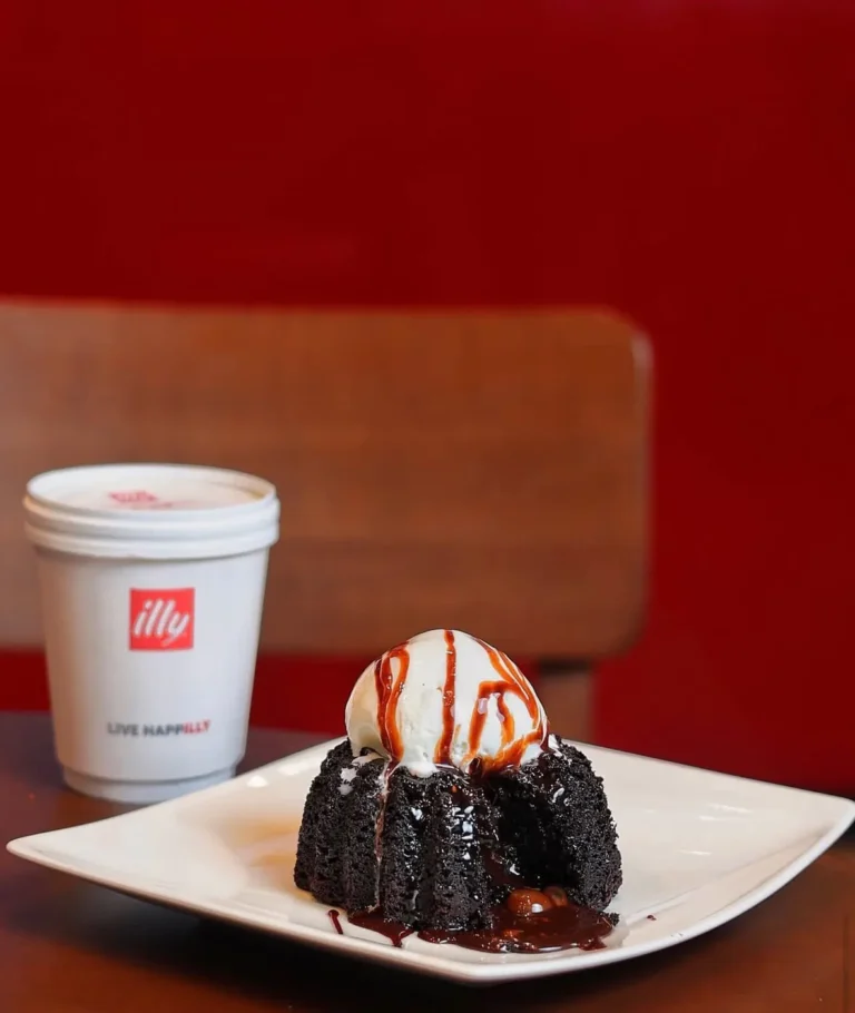 Chocolate lava cake and illy coffee — MICC International photography